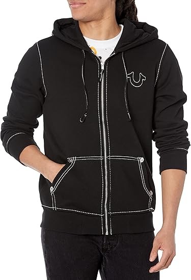 True Religion Men's Big T-Shirt Zip-Up Hoodie, Solid Black, Small Size