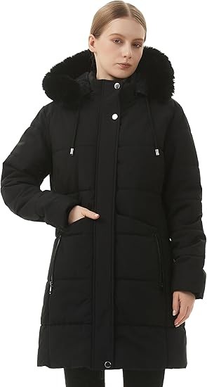 MOERDENG Women's Winter Puffer Coat Thicken Fleece Lined Down Jacket Waterproof Faux Fur Detachable Hooded Parka